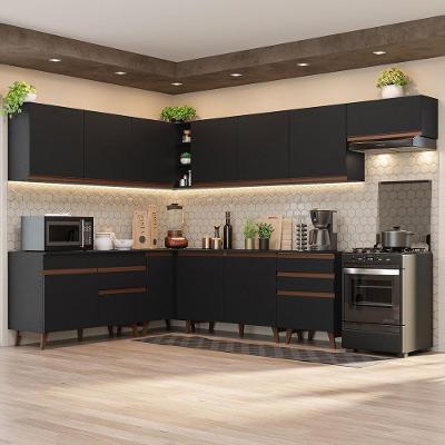 Armário De Cozinha Completa De Canto 512cm Preto Reims Madesa 01 Preto