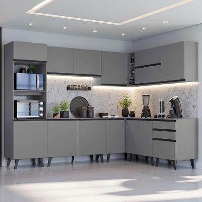 Armário De Cozinha Completa De Canto 465cm Nice Madesa 01 Cinza