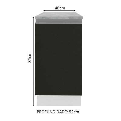 Balcão Glamy 40cm 1 Porta Branco Preto