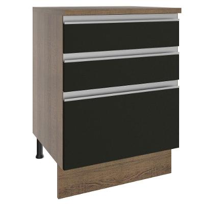 Balcão Glamy 60cm 3 Gavetas Rustic Preto