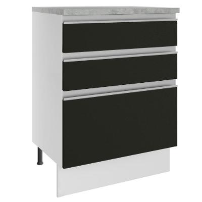 Balcão Glamy 60cm 3 Gavetas Branco Preto
