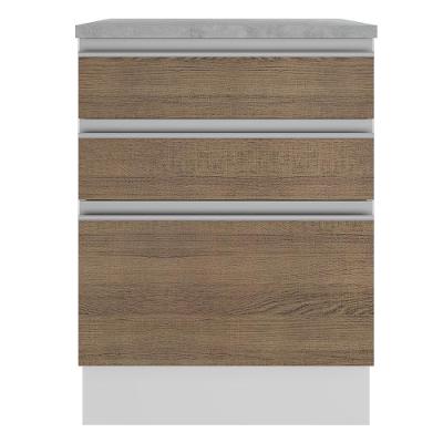 Balcão Glamy 60 cm 3 Gavetas Branco e Rustic Madesa