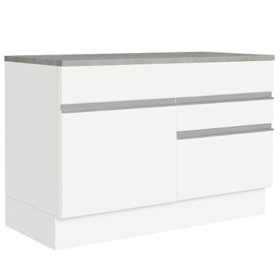 Balcão Gabinete De Pia 120 X 60 Cm 1 Porta 2 Gavetas Branc