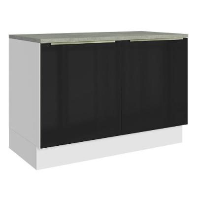 Balcão De Pia 120Cm 2PTSBranco/Preto Lux Madesa Branco/Preto