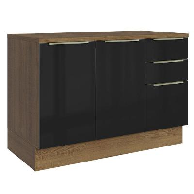 Balcão De Pia 120Cm 2PTS3GVT Rustic/Preto Lux Madesa Rustic