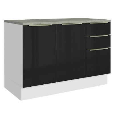 Balcão De Pia 120Cm 2PTS3GVT Branco/Preto Lux Madesa