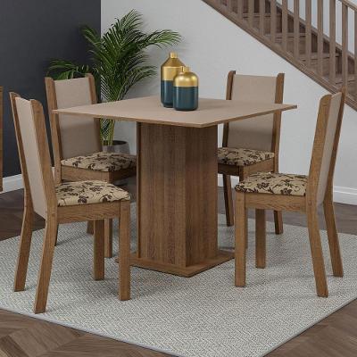 Conjunto Sala De Jantar Mesa Tampo De Madeira 4 Cadeiras Rustic/crema/bege Marrom Briana Madesa Rustic/crema/bege Marrom