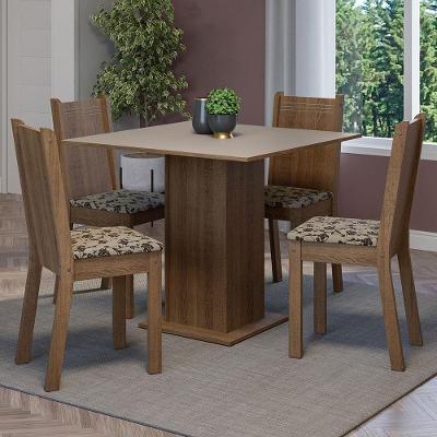 Conjunto Sala De Jantar Mesa Tampo De Madeira 4 Cadeiras Rustic/crema/bege Marrom Samara Madesa Rustic/crema/bege Marrom