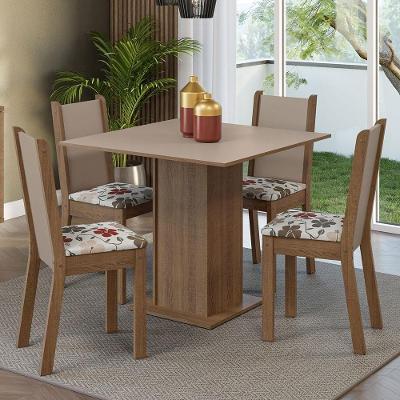 Conjunto Sala De Jantar Mesa Tampo De Madeira 4 Cadeiras Rustic/crema/hibiscos