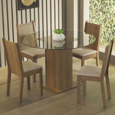 Conj. Mesa Tampo De Vidro 4 Cadeiras Rustic/bege