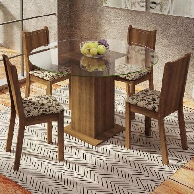 Conjunto Mesa Tampo De Vidro 4 Cadeiras Rustic/bege Marrom
