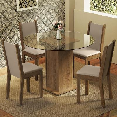 Conj. Mesa Tampo De Vidro 4 Cadeiras Rustic/Crema/bege