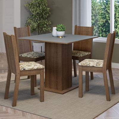 Conjunto Sala De Jantar Mesa Tampo De Madeira 4 Cadeiras Rustic/cinza/lírio Bege Samara Madesa Rustic/cinza/lírio Bege