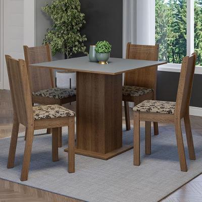 Conjunto Sala De Jantar Mesa Tampo De Madeira 4 Cadeiras Rustic/cinza/bege Marrom Samara Madesa Rustic/cinza/bege Marrom