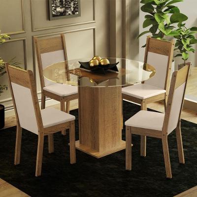 Conj. Beta Mesa Tampo De Vidro 4 Cadeiras Rustic/Crema/bege