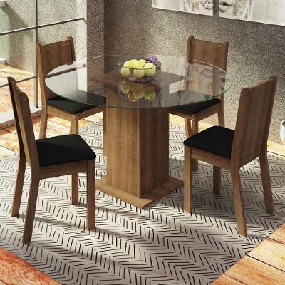 Conj. Mesa Tampo De Vidro 4 Cadeiras Rustic/Preto