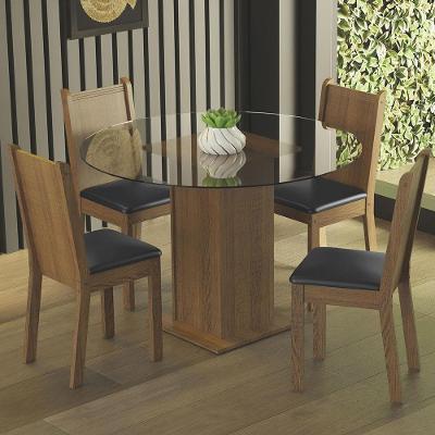 Conj. Mesa Tampo De Vidro 4 Cadeiras Rustic/Preto
