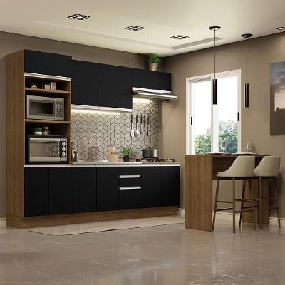 Cozinha 315002 Com Armário, Balcão E Bancada Rustic/Preto