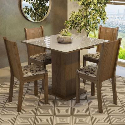 Conjunto Sala De Jantar Mesa Tampo De Vidro 4 Cadeiras Rustic/crema/bege Marrom