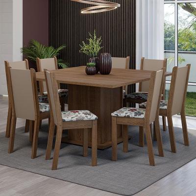 Conjunto Sala De Jantar Mesa Tampo De Madeira 8 Cadeiras Rustic/crema/hibiscos Marisa Madesa Rustic/crema/hibiscos