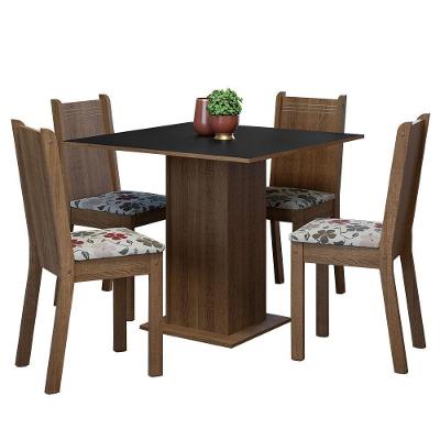 Conjunto Sala De Jantar Mesa Tampo De Madeira 4 Cadeiras Rustic/preto/floral Hibiscos Samara Madesa Rustic/preto/hibiscos