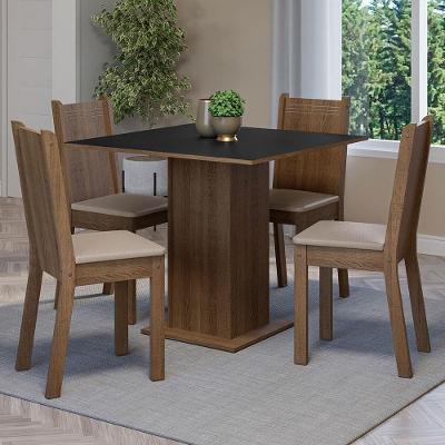 Conjunto Sala De Jantar Mesa Tampo De Madeira 4 Cadeiras Rustic/preto/sintético Bege Samara Madesa Rustic/preto/sintético Bege