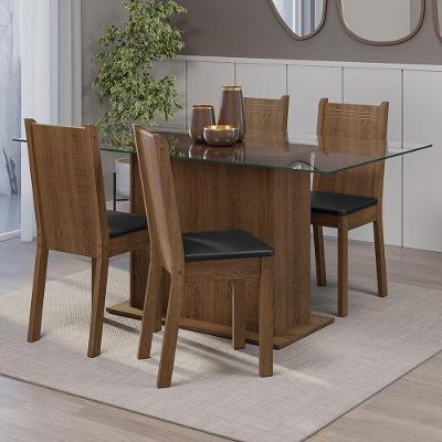 Conjunto Sala De Jantar Mesa Tampo De Vidro 4 Cadeiras Rustic/preto Espanha Madesa Rustic/preto