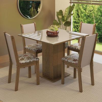 Conjunto Sala De Jantar Mesa Tampo De Vidro 4 Cadeiras Rustic/crema/hibiscos