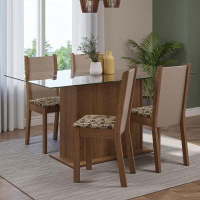Conjunto Sala De Jantar Mesa Tampo De Vidro 4 Cadeiras Rustic/crema/bege Marrom Yara Madesa Rustic/crema/bege Marrom