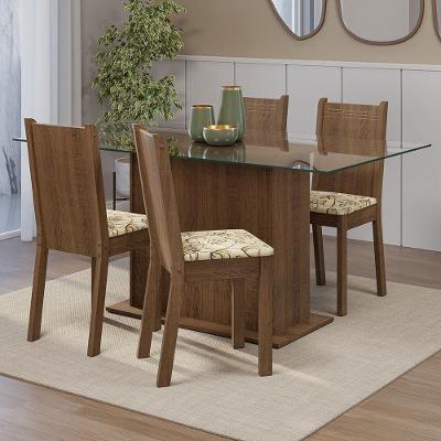 Conjunto Sala De Jantar Mesa Tampo De Vidro 4 Cadeiras Rustic/lírio Bege Espanha Madesa Rustic/lírio Bege