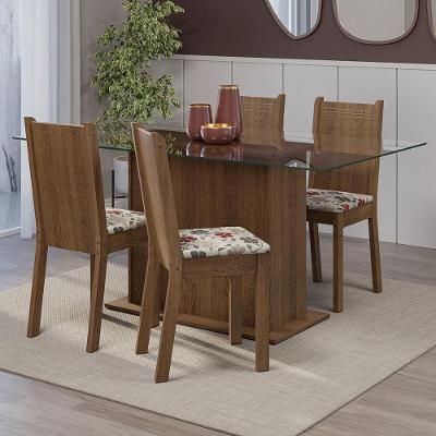 Conjunto Sala De Jantar Mesa Tampo De Vidro 4 Cadeiras Rustic/floral Hibiscos Espanha Madesa Rustic/hibiscos