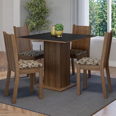 Conjunto Sala De Jantar Mesa Tampo De Madeira 4 Cadeiras Rustic/preto/bege Marrom Samara Madesa Rustic/preto/bege Marrom