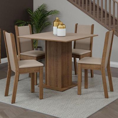 Conjunto Sala De Jantar Mesa Tampo De Madeira 4 Cadeiras Briana Madesa Rustic/Crema/Sintético Bege