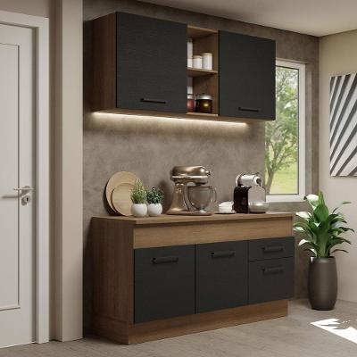 Cozinha Compacta 150001 Com Armário E Balcão Rustic/Preto