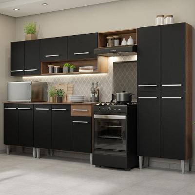Cozinha Completa Com Armário E Balcão Rustic/Preto