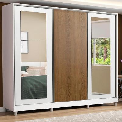 Guarda-roupa Casal Eros 3 Portas de Correr com Espelhos com Pés Madesa 