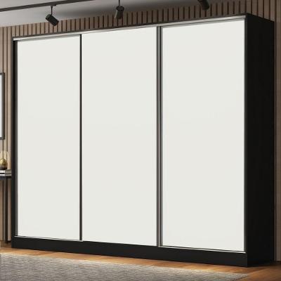 Guarda Roupa Casal Royale 3 Portas de Correr Preto e Branco