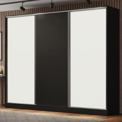 Guarda Roupa Casal Royale 3 Portas de Correr Preto Branco