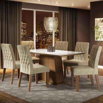 Sala de Jantar Rafaela Mesa Tampo de Vidro 6 Cadeiras Madesa