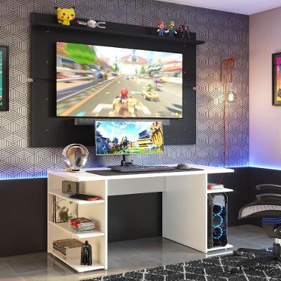 Mesa Gamer Madesa e Painel para TV até 65 Polegadas Branco