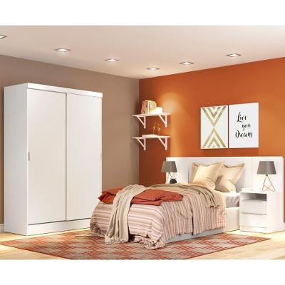 Quarto Guarda-Roupa Luke Cabeceira 2 Criados Branco - Madesa