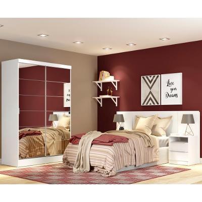 Quarto Guarda-Roupa Luke Cabeceira 2 Criados Branco Madesa