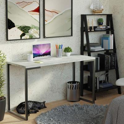 Conjunto Escritório Home Office Com Mesa Industrial + Estante Escada Preto/cinza Madesa Preto/cinza