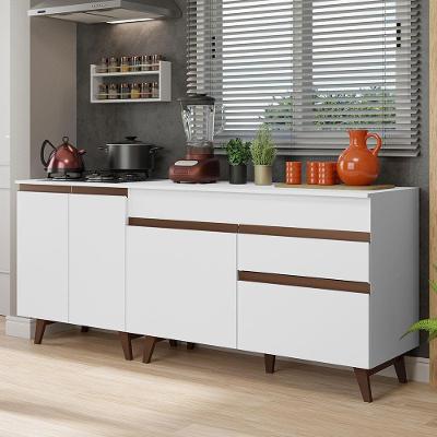 Kit Com 2 Balcões De Cozinha Madesa Reims 4 Portas 1 Gaveta (Com Tampo) Branco