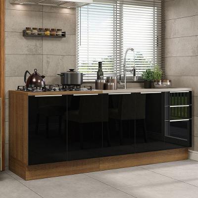 Kit Com 2 Balcões De Cozinha 4 Portas 3 Gavetas Rustic/Preto