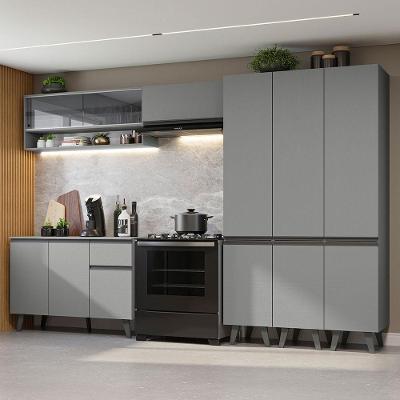 Armário De Cozinha Completa 320Cm Cinza Nice Madesa 02 Cinza