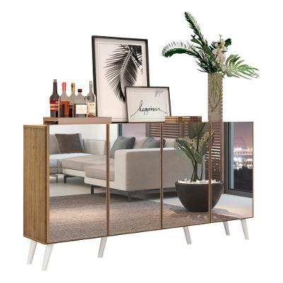 Aparador Buffet 4 Portas com Espelho E Pés Rustic/branco
