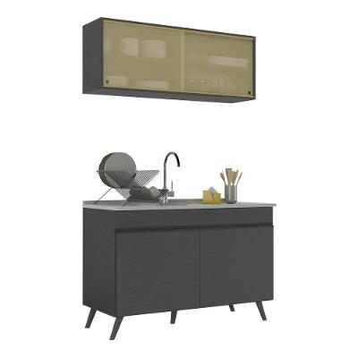 Armário De Cozinha Compacta 120cm Veneza Multimóveis V2140 Preto Preto