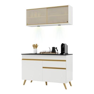 Armário De Cozinha Compacta 120cm Com Leds Veneza Up Multimóveis V2013 Branco/dourado Branco/dourado