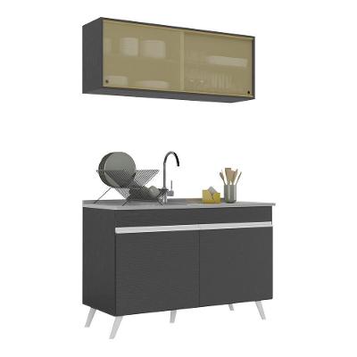 Armário De Cozinha Compacta 120cm Veneza Multimóveis V2140 Preto/branco Preto/branco